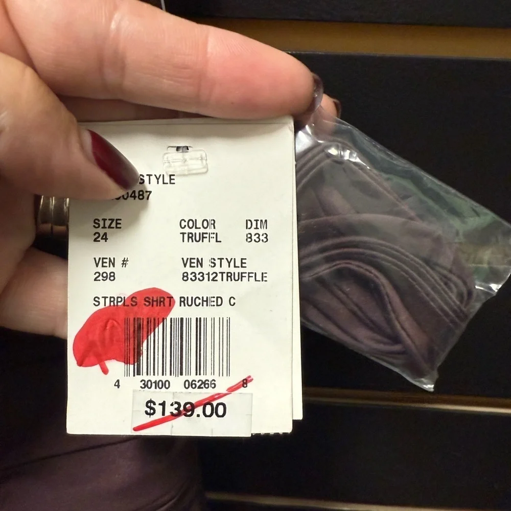 David’s Bridal Strapless Ruched Cocktail Dress – Size 24 – Truffle Brown